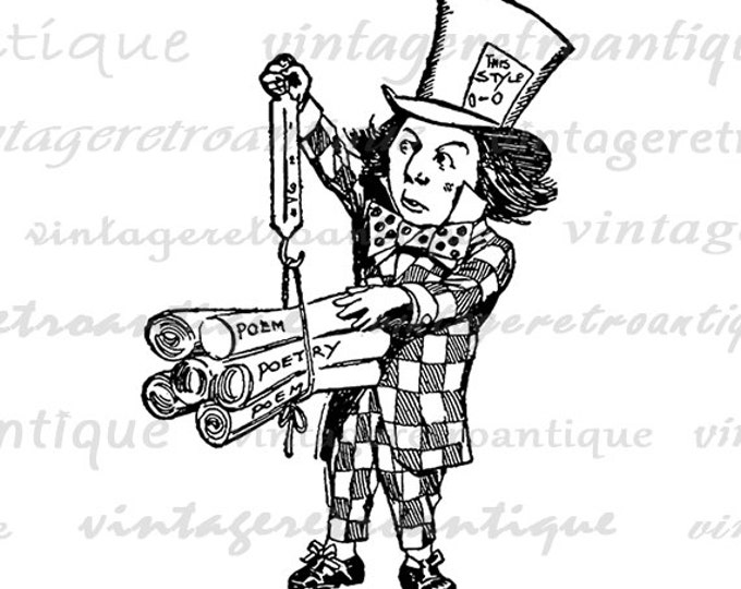 Digital Printable The Mad Hatter Alice in Wonderland Download Image Graphic Vintage Clip Art Jpg Png Eps HQ 300dpi No.2475