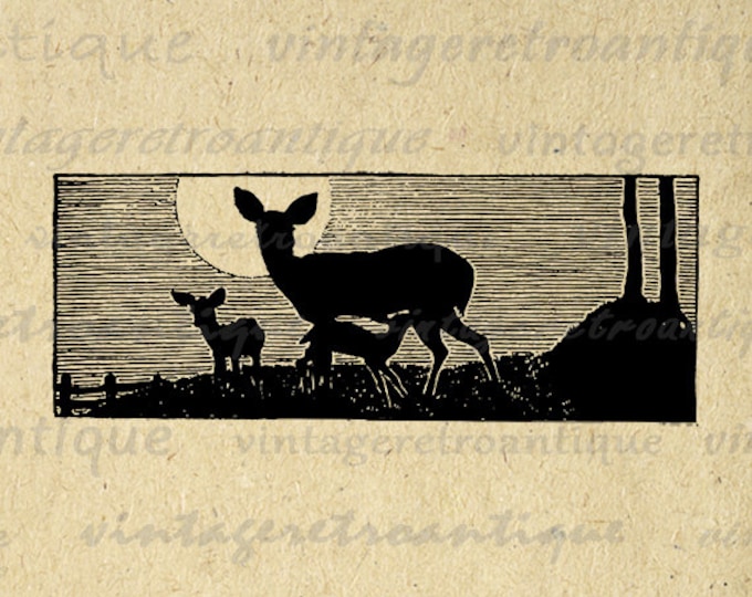 Deer Silhouette Image Digital Graphic Download Printable Vintage Clip Art Jpg Png Eps 18x18 HQ 300dpi No.2038