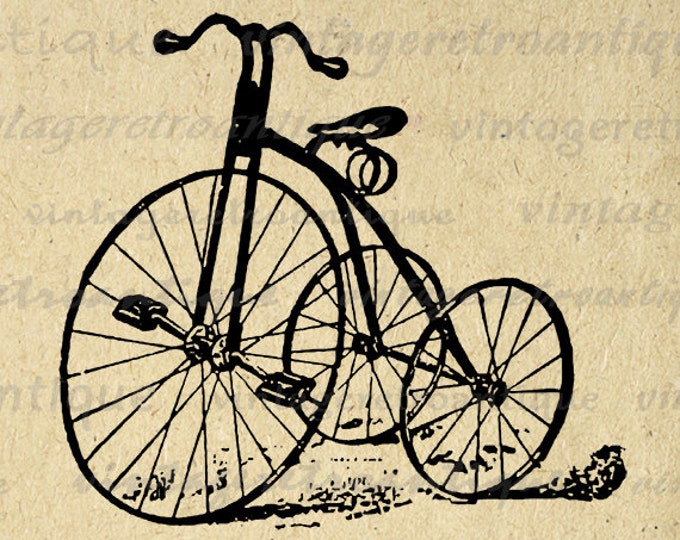 Antique Tricycle Printable Graphic Download Bicycle Artwork Image Digital Vintage Clip Art Jpg Png Eps HQ 300dpi No.1729