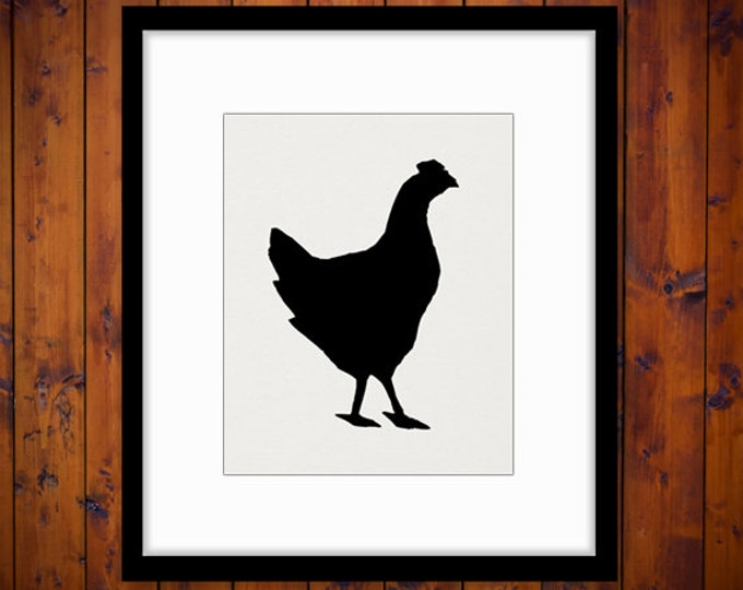 Digital Chicken Silhouette Printable Image Farm Animal Download Chicken Graphic for Transfers Pillows Tea Towels etc HQ 300dpi No.4681