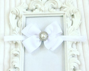White Bow Headband, White Baby Headband, Baby Headband, Newborn Headband, Baby Bow Headband, White Newborn Headband, Baby Hair Accessories