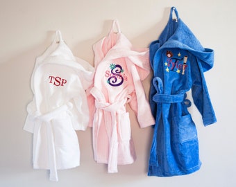 Children's Personalized Velour Hooded Bath Robe, Embroidered Robe- Custom Robe-Monogrammed Kids Bath Robe