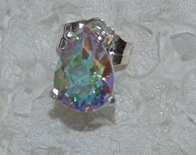 Man's Mystic Topaz Stud, 7x5mm Pear, Natural, Set in Sterling Silver E1038