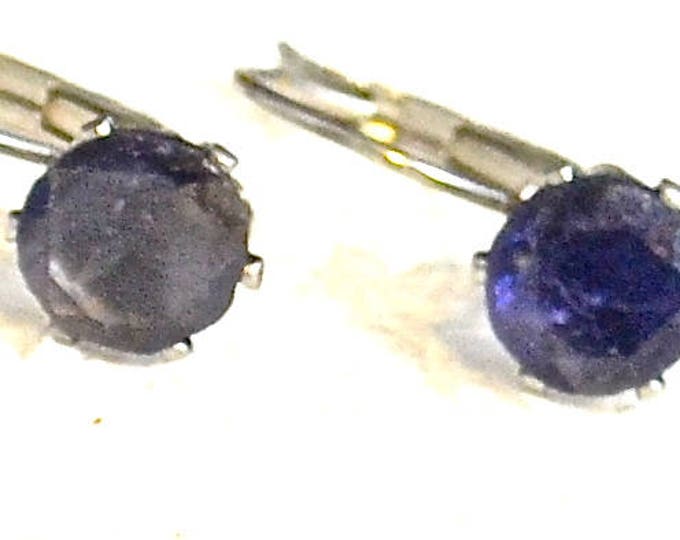 Iolite Leverback Earrings, 8mm Round, Natural, Set in Stainless Stell E1047