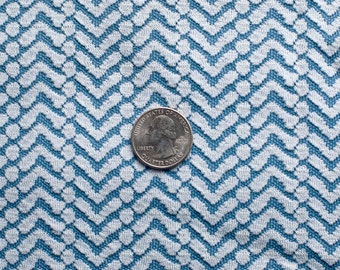 Vintage blue and white knit fabric in chevron pattern