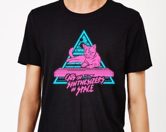 Cats On Synthesizers In Space - Neon T-Shirt