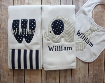 Monogrammed Baby Boy Burp Cloth Set, Personalized Baby Boy Gift, New Baby Gift, Baby Shower, Baby Boy, Personalized Boy, Custom Baby Gift