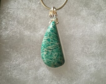 Amazonite Gemstone Pendant Necklace in Sterling Silver Setting