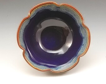 Handmade Pottery Stoneware Bowl Blue and Brown by Mark Hudak