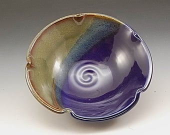Handmade Pottery Stoneware Bowl Blue and Brown by Mark Hudak