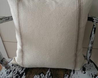 Pillow Cover/Cream Grain Sack Zippered Pillow Cover/Tan Stripe