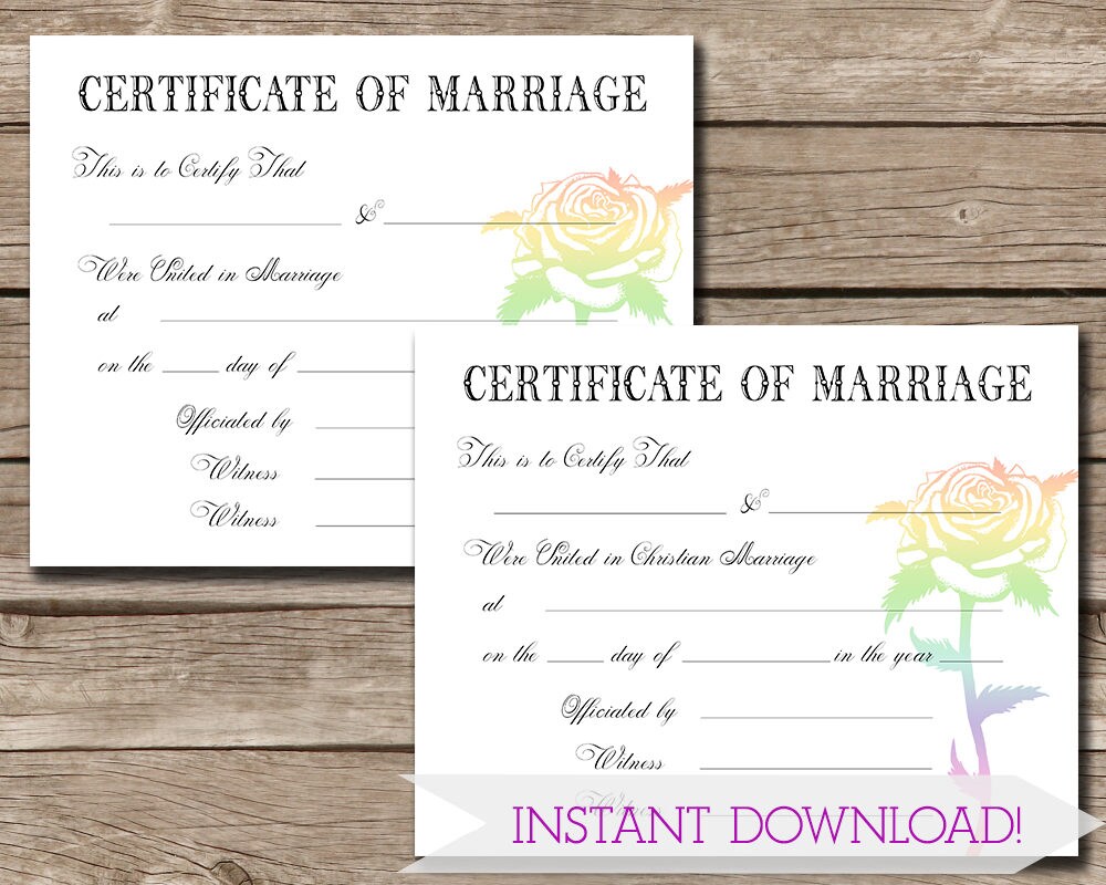 Rainbow Flower LGBT Gay Marriage Keepsake Marriage Certificate