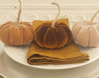 Handmade Mini Light Sand Silk Velvet Pumpkin with Real Dried Gourd Stem, velvet pumpkin, burlap pumpkin