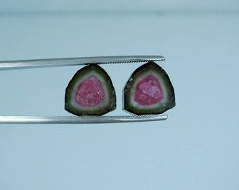13.95 Carat Perfect Pair of Watermelon Tourmaline Slices For Making Jewelry or Wire Wrap From Paproke Mine Afghanistan.