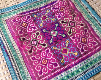Ethnic embroidered Purple Hilltribe Hmong Textile Vintage Tribal Fabric Crafts supplies