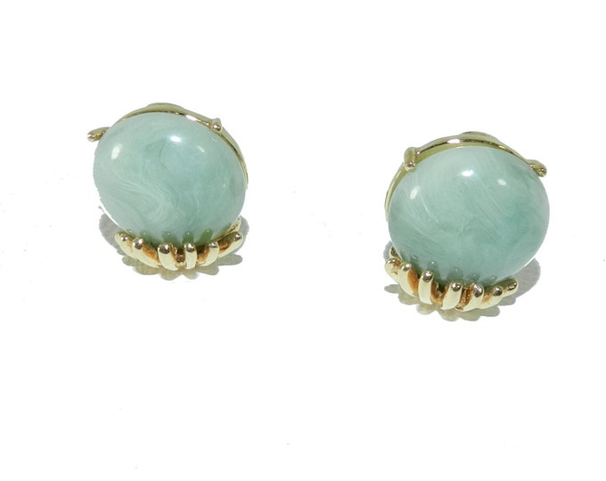 Signed Ciner Earrings, Simulated Jade Earrings, Vintage Fashion Designer Earrings, Vintage Jewelry Jewellery, Excellent Condition