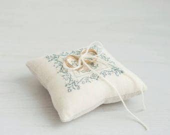Ring Bearer Pillow - Ring Pillow - Wedding Pillow - Embroidered Ivory Beige Ring Pillow