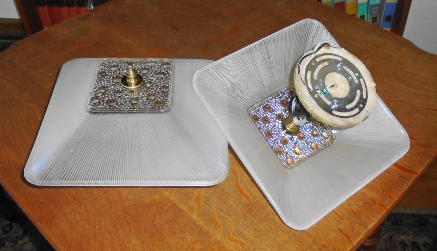 Set of 2 Vintage MCM Square Bubble Glass Light Fixture Covers