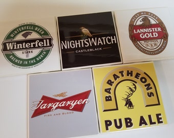 Game of Thrones Coasters Hand Brushed Finish, Winterfell, Targaryen, Lannister, Baratheon, Nightswatch, Set of 5