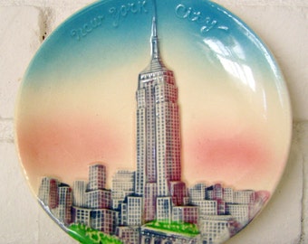 Sale! Was 18.00- Hand-painted New York City Souvenir Hanging Plate, Empire State Building