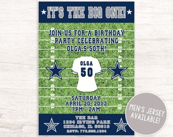 Football Themed Birthday Invitation for Men and Women- Inpired by Dallas Cowboys (Men's and Women's Jersey Available)