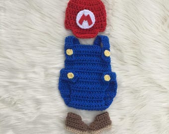 super mario bros baby photo prop crochet diaper cover set baby crochet outfit mario baby costume boy baby mario costume hat mario photo prop