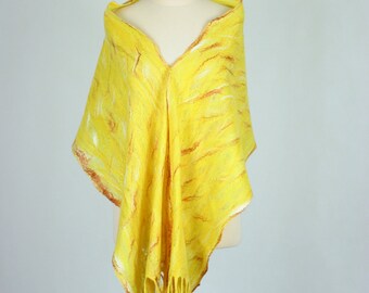 Felted Scarf, Cobweb Scarf, Yeloow Scarf, Delicate Fancy Scarf, Felted Cobweb, Felt Scarf