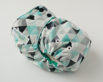 Turquoise Triangles AI2 OS Snap Closure Diaper
