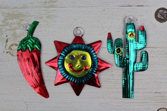 chile handmade mexican tin ornaments set of 3 chile chile handmade mexican tin ornaments set of 3 chile