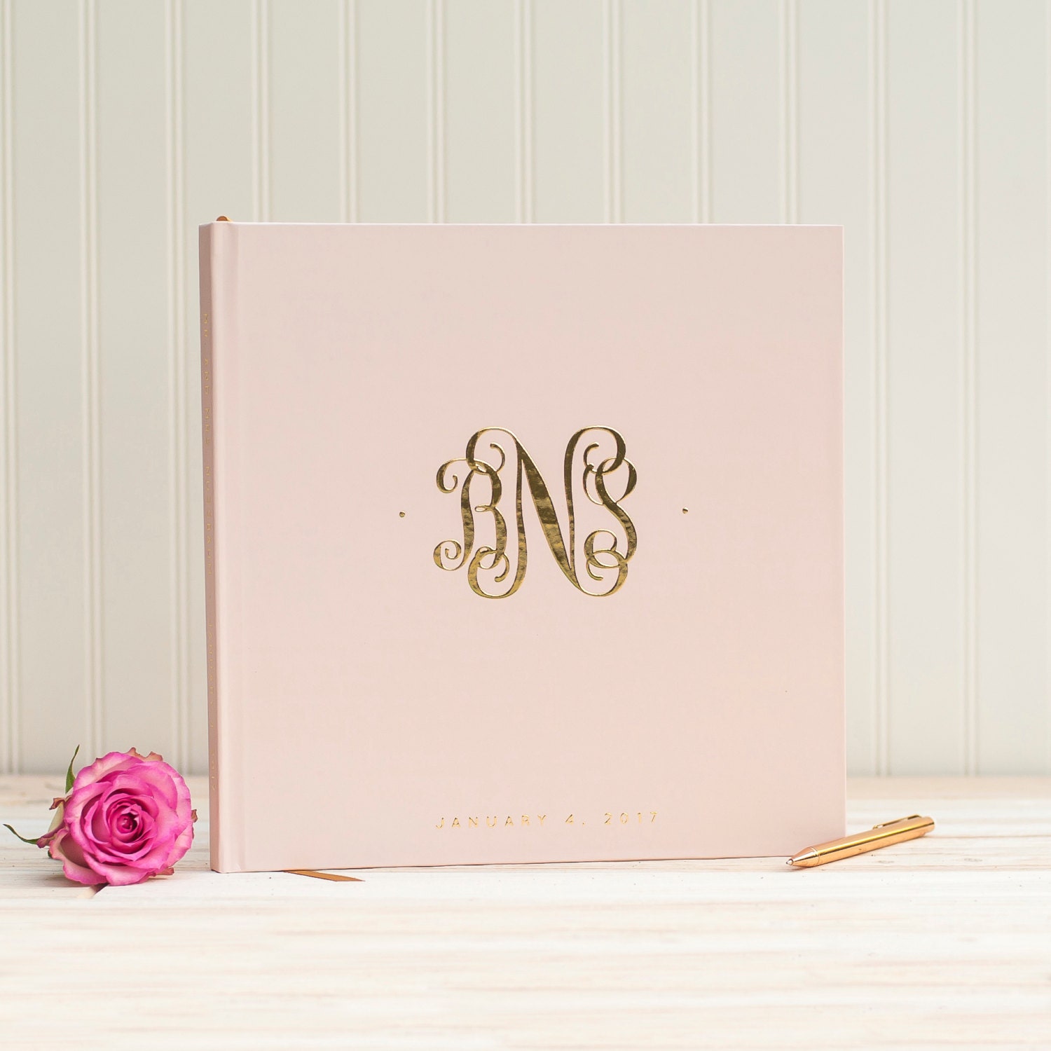 Wedding Guest Book With Real Gold Foil Guestbook In Blush
