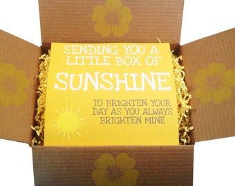 A sunshine gift box. Full of happy treats that will make someones day. Get Well Soon Gift, Sorry For Your Loss, Thinking Of You Gift.