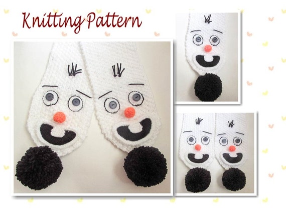 Knitting Pattern Olaf Scarf Frozen Scarf Snowman Scarf