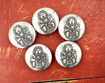 Vintage NAVAJO STERLING BUTTON Covers Sterling Silver Kachina Doll Shirt Button Covers Set of Five