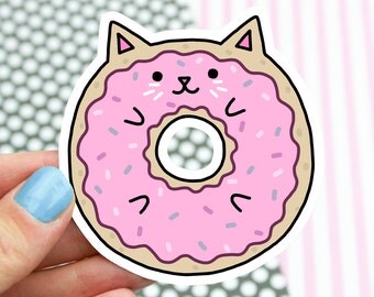 Cat Sticker, Sweet Cat, Pop Stickers, Donut Cat, Gift For Her, Cute Cats, Kitty Decal, Girlfriend Gift, Laptop Decal, Car Sticker, Kawaii