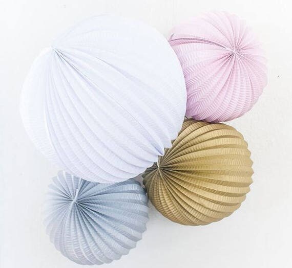 White ball, accordion lantern, paper party lanterns, baby