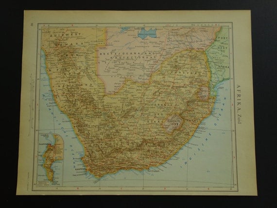 South Africa map 1950 original Dutch vintage print poster