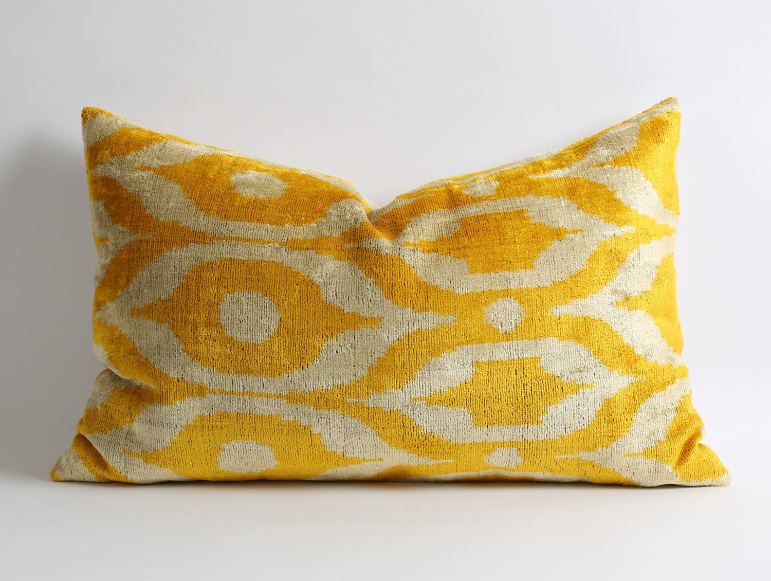 Yellow Cream velvet cushion cover // yellow ikat pillows