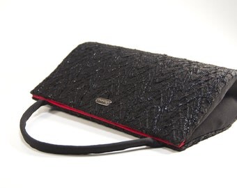 Retro, black purse, unique handmade handbag, top handle, evening bag, formal