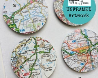 Paper circle art - personalised map picture - custom wedding gift - wedding gift for couple - anniversary gift - map circle - unframed art