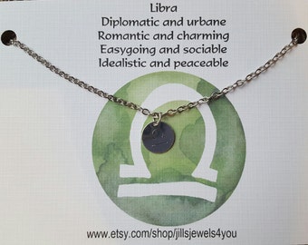 Zodiac Necklace, Libra Necklace, Personalized Initial Necklace, Zodiac Jewelry, Gift For Her, Astrology Necklace, Constellation