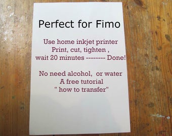 Polymer Clay Transfer Paper, Design Your Own, Fimo Easy Transfer Paper, 1 Sheet of Paper, Ink Jet Print at Home, Decal Paper, Image Transfer