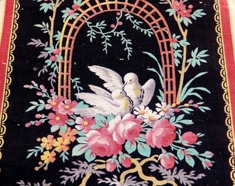 Antique French fabric with roses and doves.