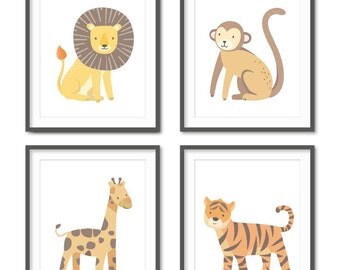 Safari Nursery Decor, Baby Animal Nursery Art, Zoo Nursery, Jungle Animal Prints, Lion, Zebra, Monkey, Tiger, Neutral Nursery Decor