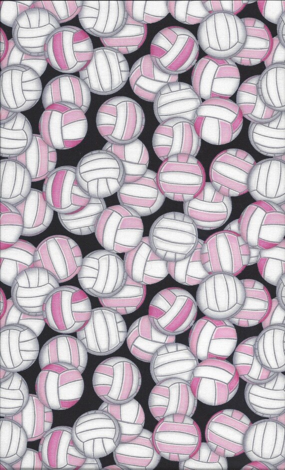 Pink Volleyballs on Black 100 Cotton Fabric by StitchJacksonHole