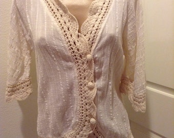 Vintage Crochet Gauze Hippie Top Boho Festival Md India