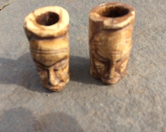 CARVED BONE FACES Napkin Rings? Tiki Figures?
