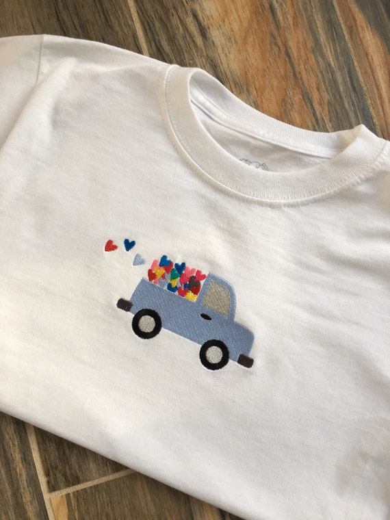 Boys or Girls custom embroidered Tshirt with Love Truck