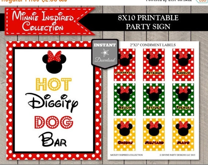 SALE INSTANT DOWNLOAD Red Girl Mouse Printable 8x10 Hot Diggity Dog Bar Sign / Condiment Labels / Red Girl Mouse Collection / Item #1904