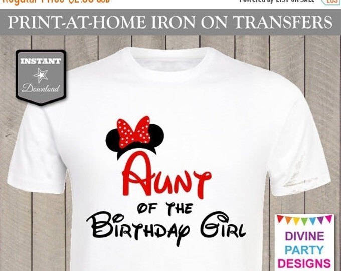 SALE INSTANT DOWNLOAD Print at Home Red Mouse Aunt of the Birthday Girl Iron On Transfer / Printable / T-shirt / Family / Trip / Item #2312