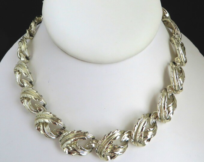 Coro Leaf Necklace, Vintage Gold Tone Choker, Signed Designer Jewelry, 11 Inch Necklace, Perfect Gift, Gift Box